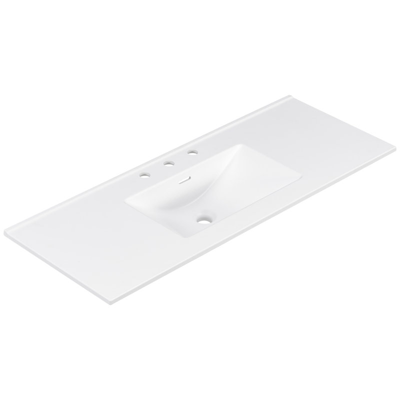 Ensemble de toilette double vasque en résine de 122 cm (48 po), 122 x 45,5 x 18 cm (48 x 17,9 x 7,09 po), résine, monobloc, comptoir de toilette, blanc, deux lavabos rectangulaires pour faciliter les routines du matin partagées