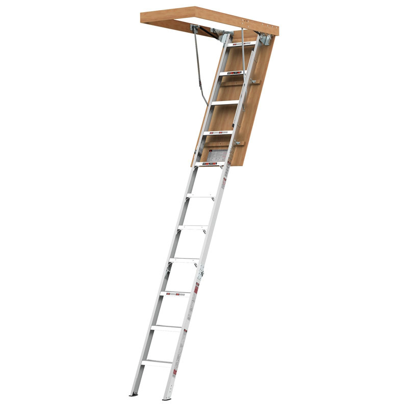 Échelle de grenier en aluminium 10 pieds avec système d'ouverture vers le bas l 54 po x H 22,5 po, escalier de 350 livres pour les hauteurs de plafond de 7 pi 8 po à 10 pi 3 po