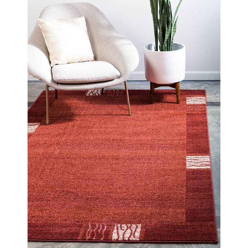 Tapis à motif géométrique rouge rouille, Rectangulaire 7 pi 1 po x 10 pi