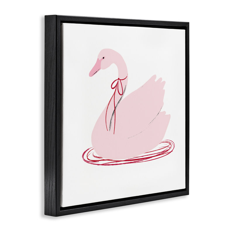 Cygne rose avec cadre flottant à nœuds, design par Lucille Price, Cadre flottant noir de jais, H 18 po x l 18 po