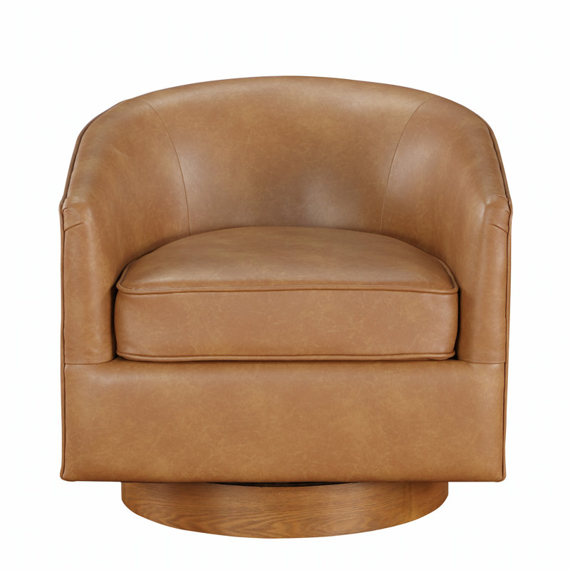 Fauteuil demi-tonneau pivotant en similicuir Saddle, Brun