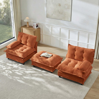Canapé modulaire en tissu chenille respirant avec 1 repose-pieds, facile à assembler pour le confort du salon