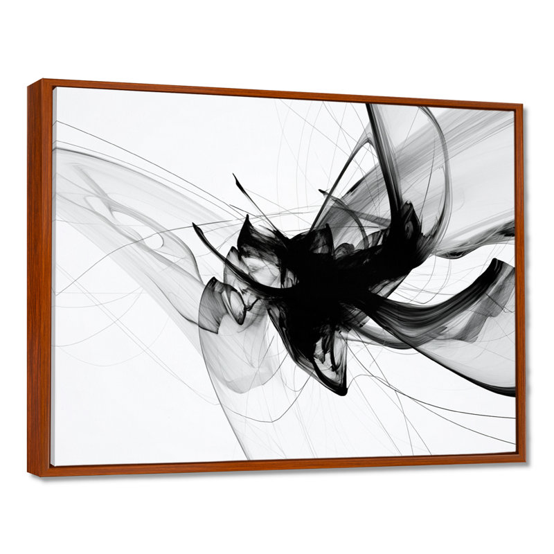 Reproduction d'art mural abstrait monochrome noir et blanc, Toile avec cadre flottant brun, H 16 po x l 32 po x P 1 po