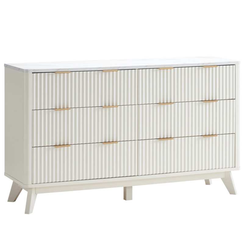 Commode 6 tiroirs Sladen, Blanc