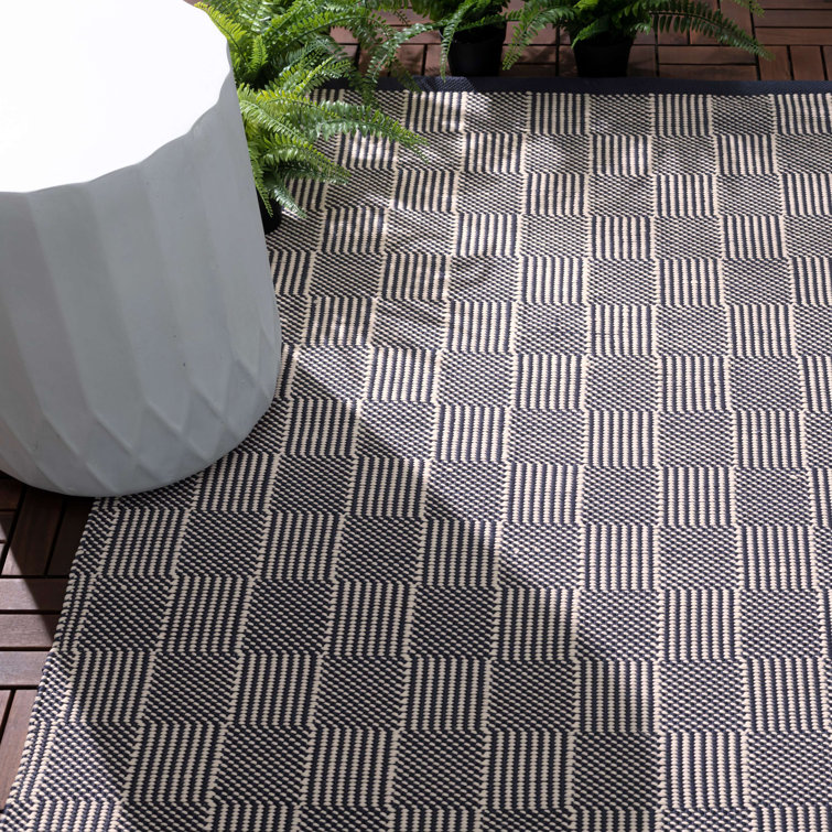 Squares Handmade Navy Indoor/Outdoor Rug