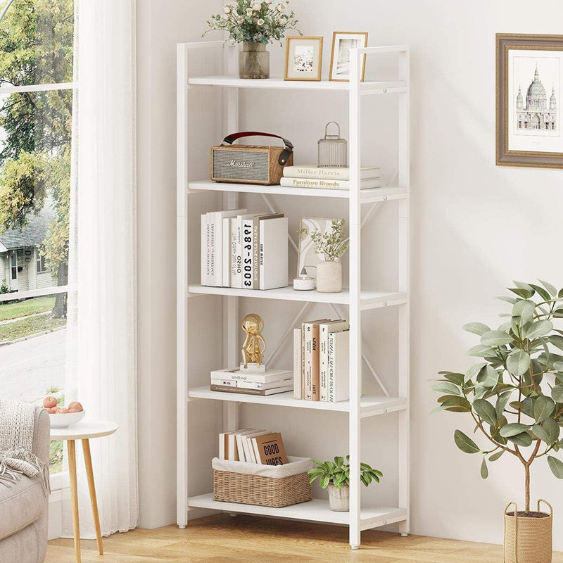 Bibliothèque à 5 niveaux, bibliothèque en métal et bois, étagère à livres