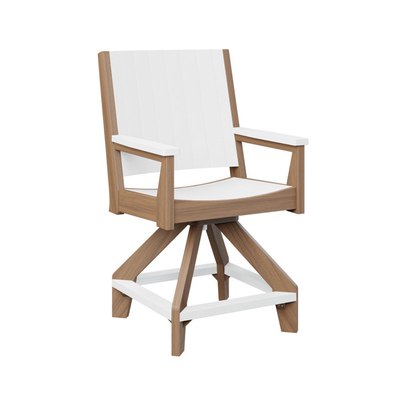 Chaise de comptoir pivotante Berlin, Blanc, Acajou antique