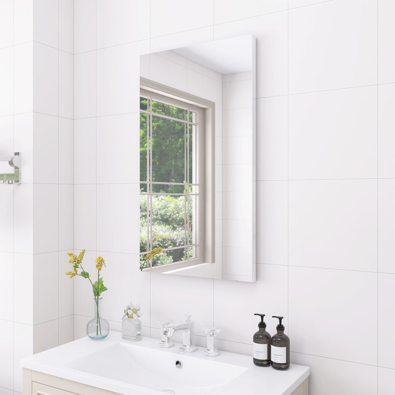 Rectangular Recessed Or Wall Mount Aluminum Frameless Medicine Cabinet Mirror With Adjustable Glass Shelves