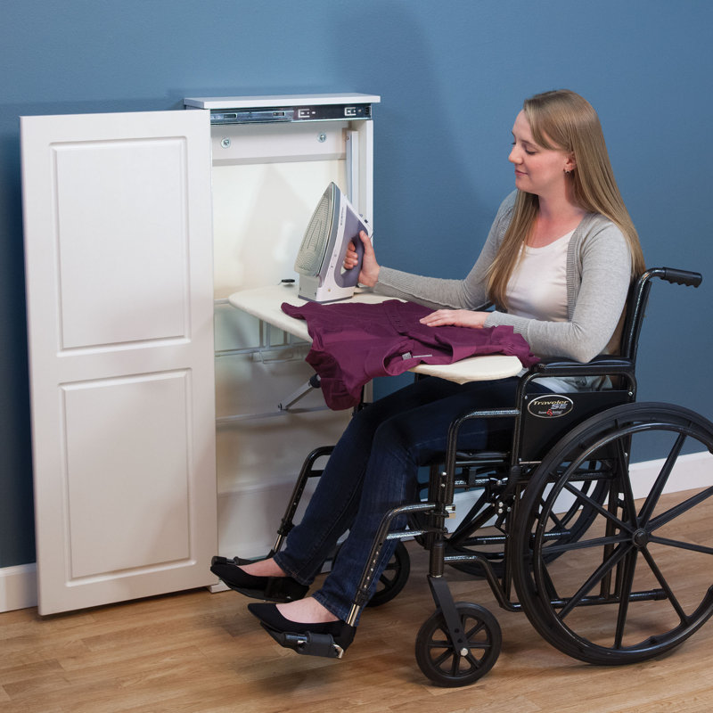 White Wall-Mounted Ironing Board Cabinet with Adjustable Height