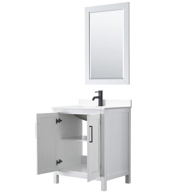 Daria 30'' W Single Vanity, White, White Cultured Marble, Matte Black