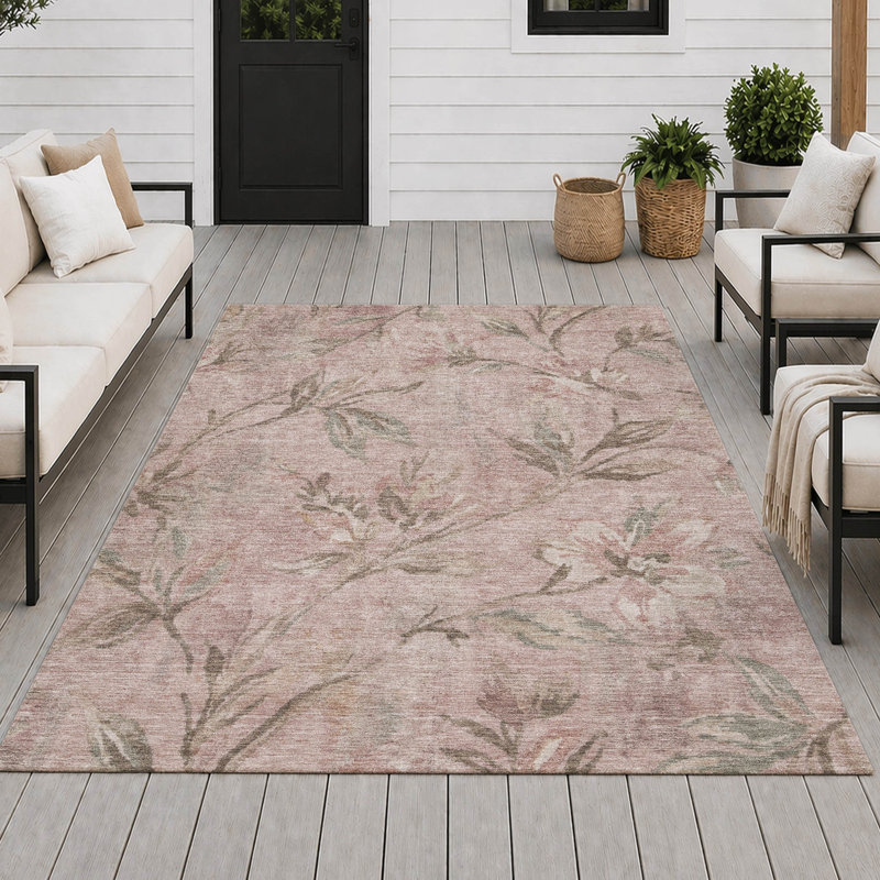 Tapis floral intérieur / extérieur lavable à la machine Chantille ACN2951, Mauve, 3' x 5'