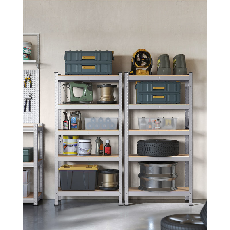 Angarano Set of 2 Heavy Duty Shelving Units, Silver, 150cm H x 75cm W x 30cm D