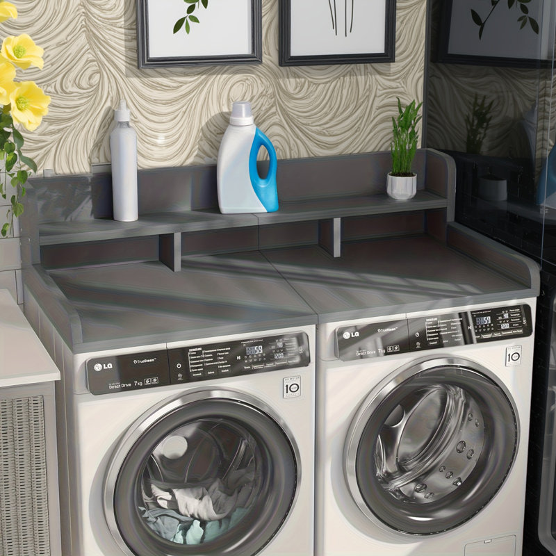 Laundry Washer Dryer Countertop Organizer Double Layer Mdf Shelf With Waterproof Surface, Gray 