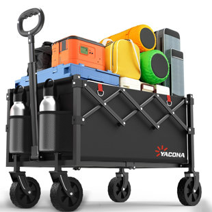 450LBS Wagons Carts Foldable Heavy Duty, Outdoor Large Capacity Wagon Cart with Wheels for Beach, Garden, Grocery, Camping, Shopping, Black