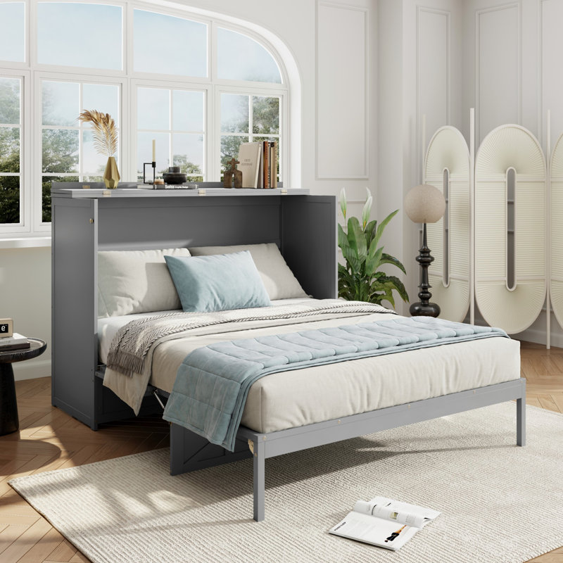 Lit escamotable avec grands tiroirs et port USB, Gris
