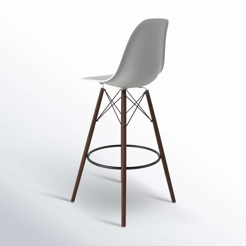 White and Walnut Mid-Century Modern Bar Stools with Acrylic Seats