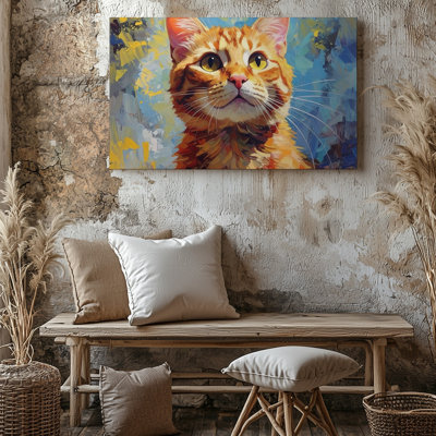 Wall Art Expressive Ginger Tabby Cat Impressionistic Feline Portrait Art Canvas Ready To Hang Gallery Wrapped Home Decor Premium Quality