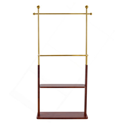 Golden Stainless Steel Hanger, Walnut Colored Wood Double-Layer Coat Rack, 68.9 Inches High Design With Wood Partition