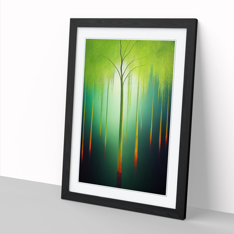 Weeping Willow Tree Abstract 1 Piece Single Picture Frame Wall Art, 34cm H x 25cm W x 2cm D, Walnut