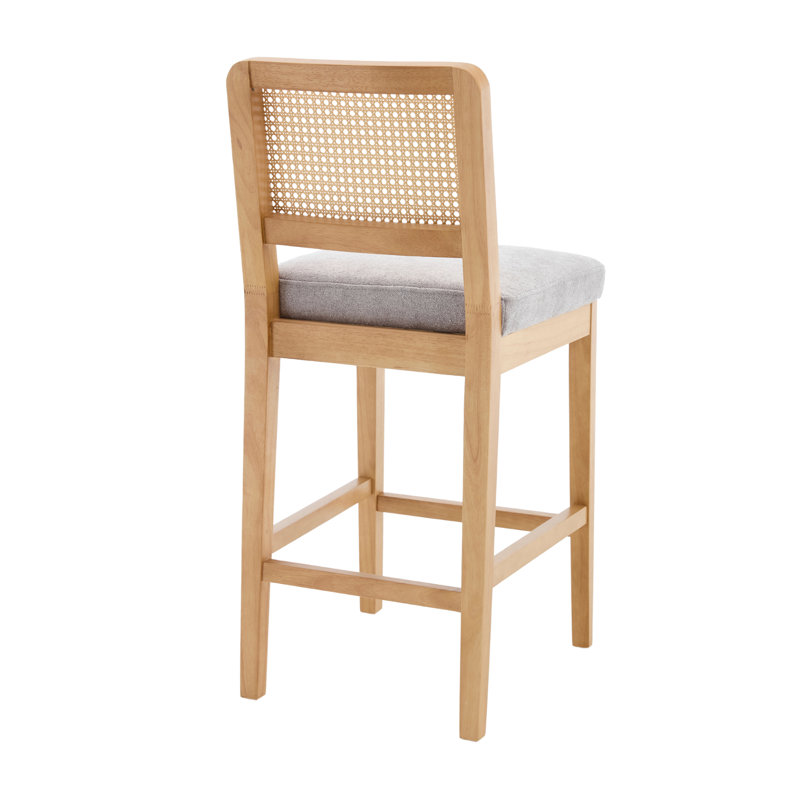 Upholstered Counter Stool with Solid Wood Frame, Grey Chenille, Natural