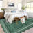 9x12 FT Area Rug, Modern Striped Border Accent Rug, Machine Washable Low Pile Non-Slip Indoor Carpet for Entryway, Bedside, Dorm, Living Room, Green-390096831-390096824