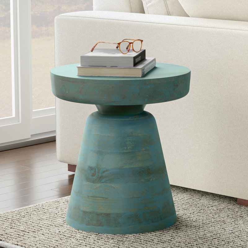 Table de bout rustique contemporaine en bois de manguier massif l 16 po Robbie avec fonction polyvalente