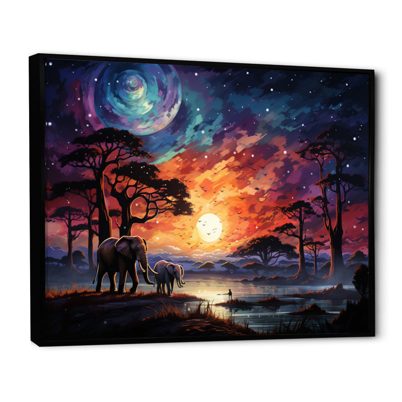 «African Celestial Safari I» sur toile, H 34 po x l 44 po x P 1,5 po, Cadre flottant noir