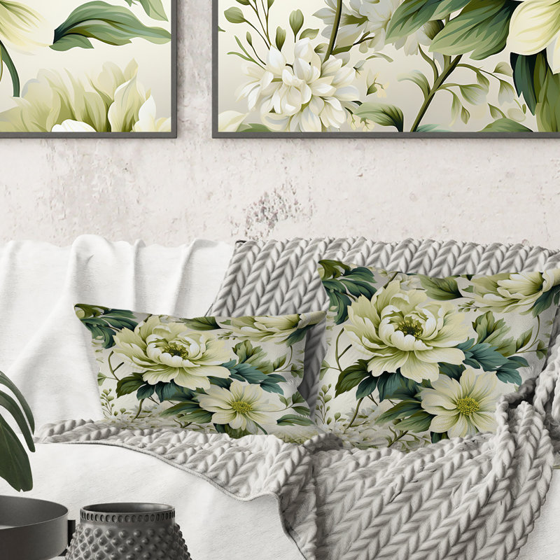 Coussin décoratif en polyester vert et blanc Damas Euphony, H 18 po x l 18 po