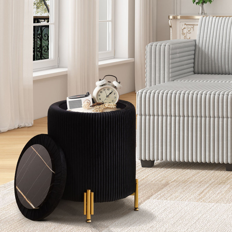 Ozite Velvet Ottoman, Black