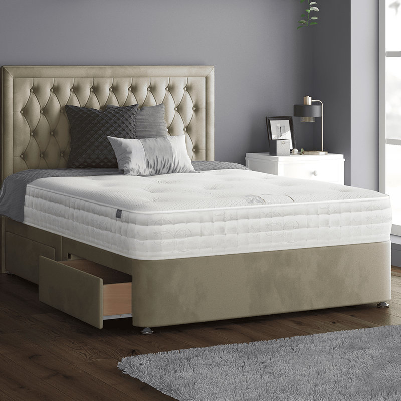 Gallego Upholstered Divan Bed, Single (3'), Coffee, 2 Left Drawers
