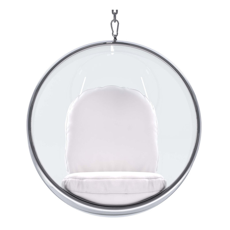 Chaise à bulles suspendue Modholic, coussins blancs, Cuir assorti blanc