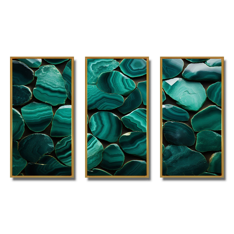 Vert émeraude pierre Amazonite géode II - art mural pierre géode, Cadre flottant doré, H 28 po x l 36 po