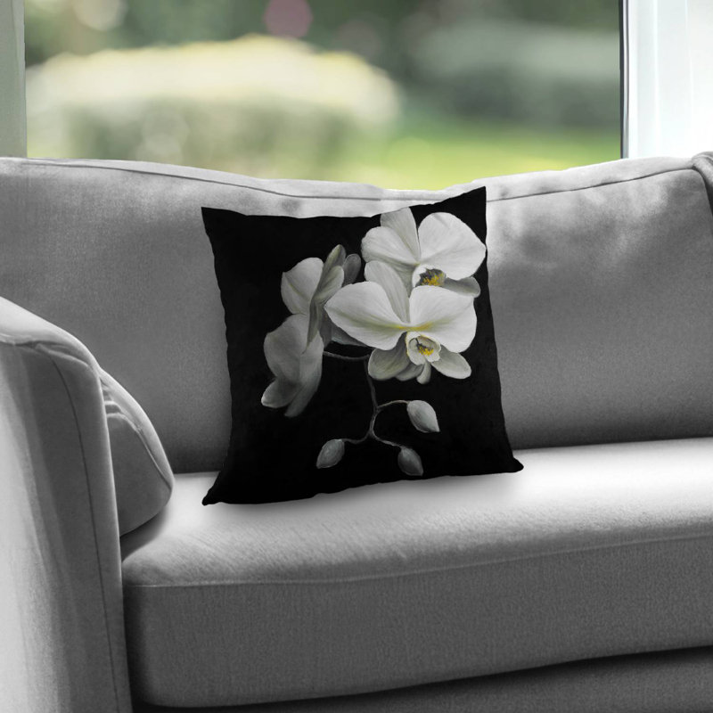 White Orchids Bedroom Botanical Throw Pillow – Poly Twill Throw Pillow with Insert, Double-Sided Print