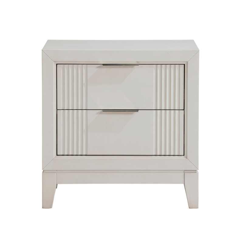 Table de chevet 1Pc avec 2 tiroirs, finition blanche antique