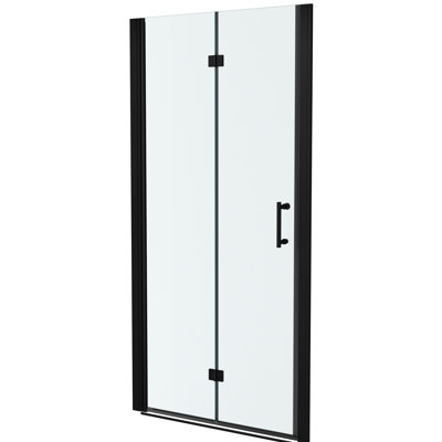 Porte de douche pliante de 36 po de largeur x 72 po de hauteur en noir mat, avec verre trempé, fonction bi, résistance à, cadre en acier inoxydable, charnières réversibles, rotation de 180 pour plus d'espace,
