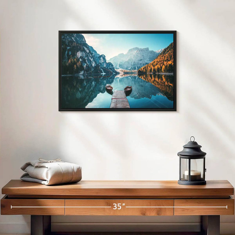 Jetée du lac Braies, 19 po x 13 po, Cadre flottant noir