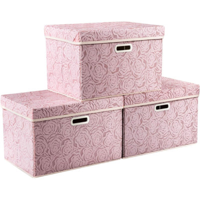Larger Collapsible Storage Boxes with Lids Fabric Decorative Bins Cubes Organizer