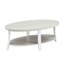 Table basse contemporaine à 3 tablettes avec tablette ovale en bois et 2 tables de bout, blanc, stable pour la maison - 3 pièces, finition blanche, espace de vie