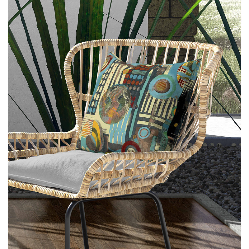 Coussin intérieur / extérieur Orbital Echoes, Carré 16 po, Bleu / Vert