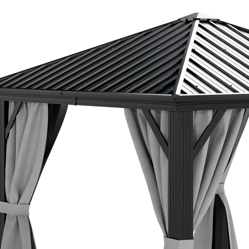 10 Ft. W x 10 Ft. D Aluminum Patio Gazebo wiith Gray Curtains, 10 Ft. W x 10 Ft. D