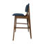Paire de chaises de bar de style Mid-Century moderne - bleu foncé, structure en bois, pieds fuselés fins, tabourets bleus, élégant (de 2