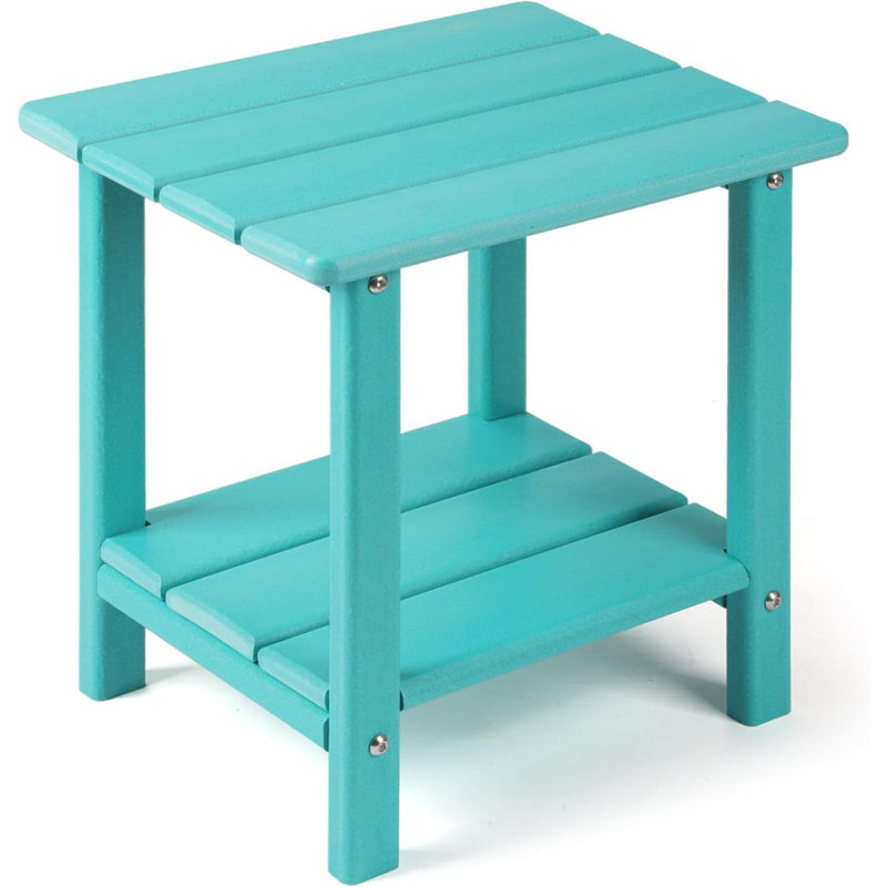 Adirondack Outdoor Side Table, Tier Sturdy Patio End Table Weather Resistant, Solid Side Table For Patio, Pool, Porch, Blue
