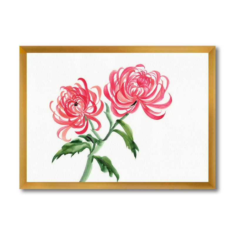 Fleur de chrysanthème rétro - peinture sur toile, H 12 po x l 20 po x P 1,5 po, Toile encadrée d'or
