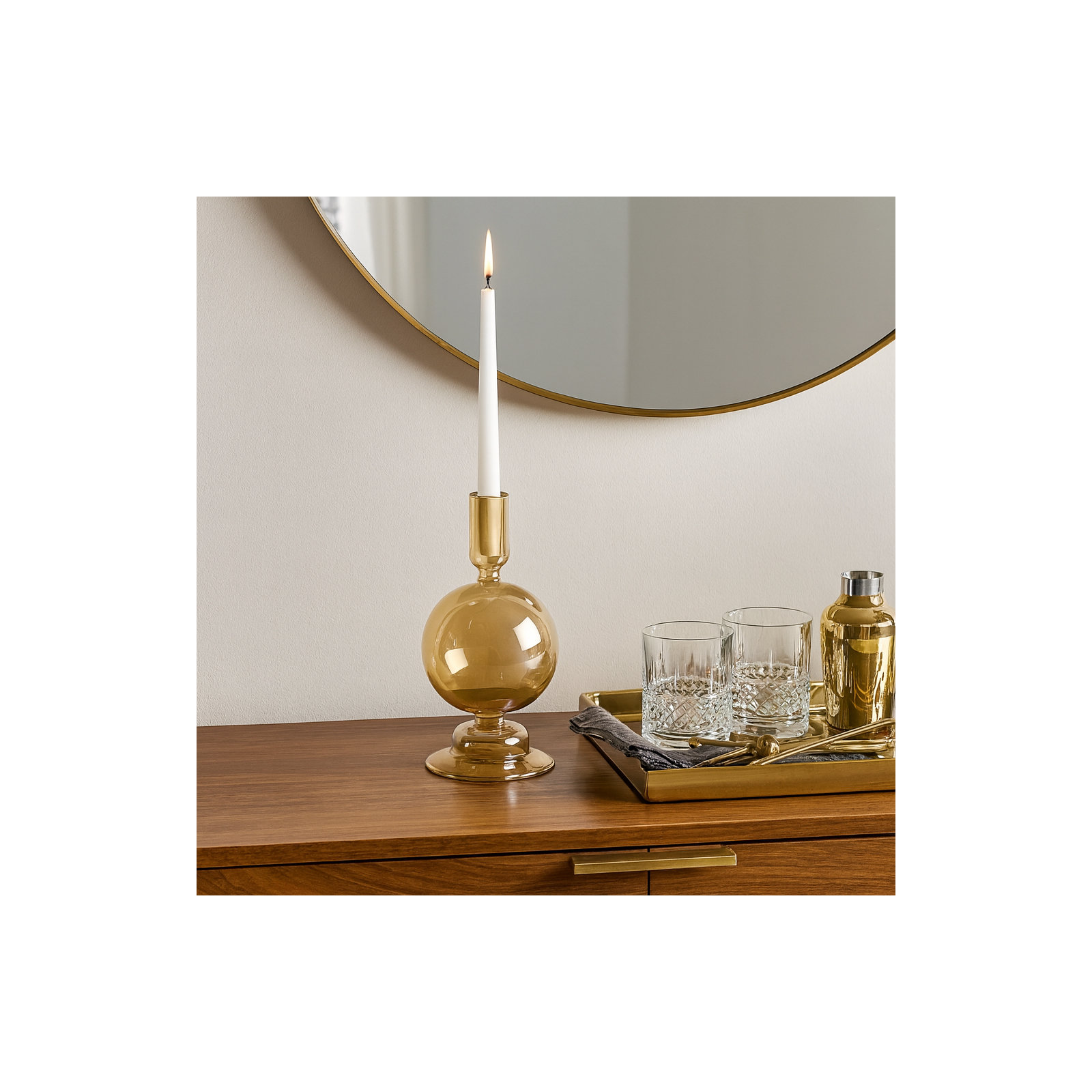 Joss & Main 7" Glass Bubble Taper Candle Holder, Gold