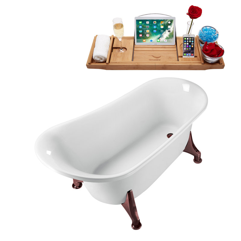 Baignoire de trempage sur pieds 59 "avec drain, pattes et plateau en bambou 59" Streamline, Bronze huilé mat