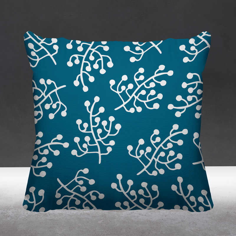 Coussin intérieur / extérieur Charis Wild Flower, 17 po x 17 po, Turquoise, Carré