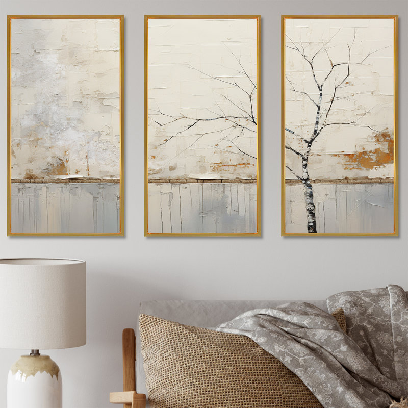 «Simplicity Winter Dream III», ensemble d'art mural paysage d'hiver, Cadre flottant doré, H 40 po x l 60 po x P 1 po