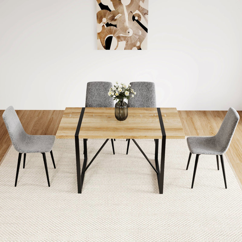 4 chaises de salle à manger, cuisine et chambre modernes avec coussin de siège en lin et pieds robustes en métal noir gris de 4 chaises, cadre rembourré pour