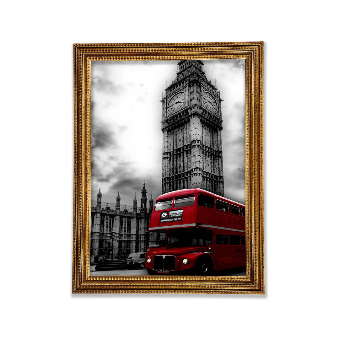 Roter Londoner Bus Big Ben B N W - Einzelner Bilderrahmen Kunstdrucke