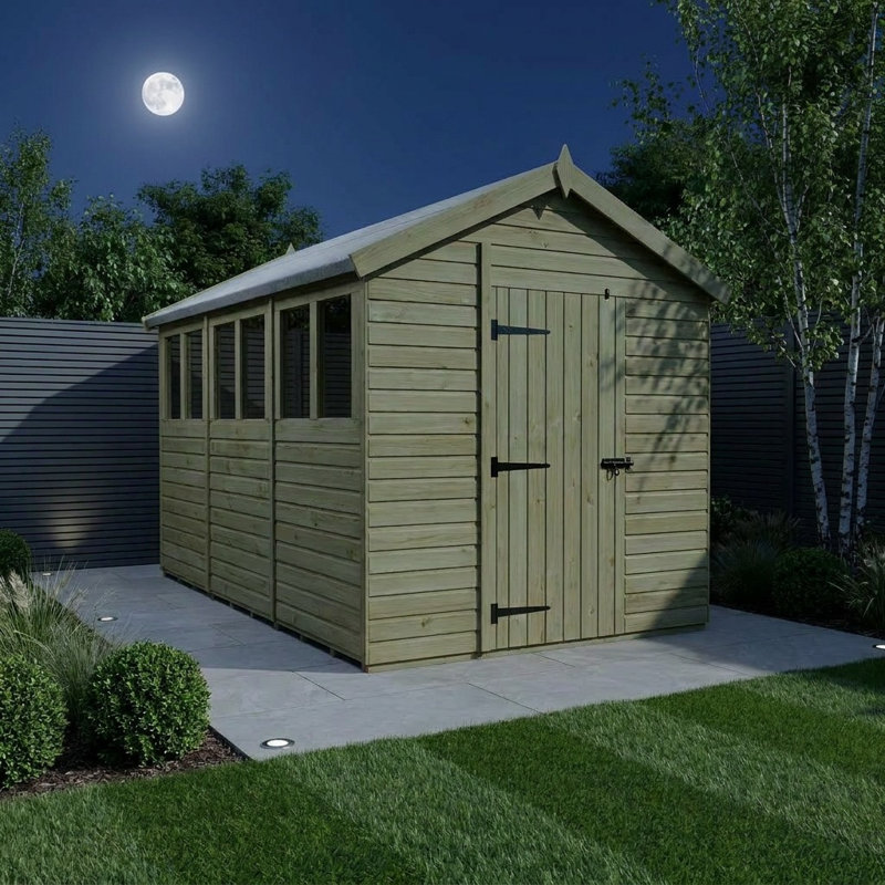 Total Sheds 7ft x 12ft Apex Garden Shed - Single Door - With Windows - Pressure Treated Timber - UK Manufactured